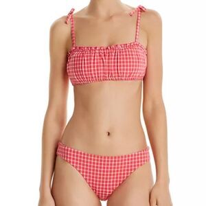 Red Carter Amour Gingham Shirred Bandeau Bikini Top & Bottom Set Size Large